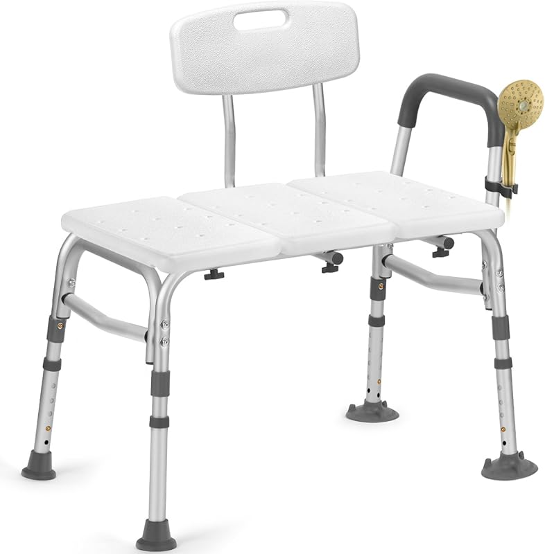 Tub Transfer Bench - Height Adjustable with Backrest and Arm Support f