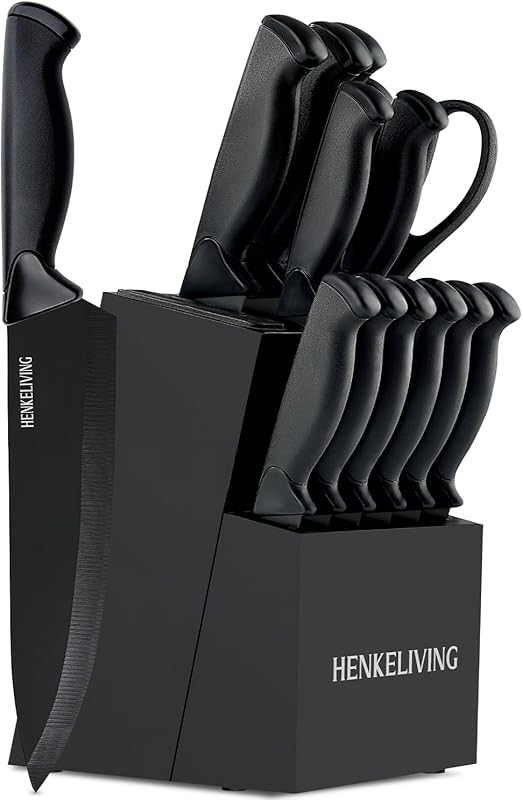 14-Piece Knife Set with Block and Sharpener: German High Carbon Stainl