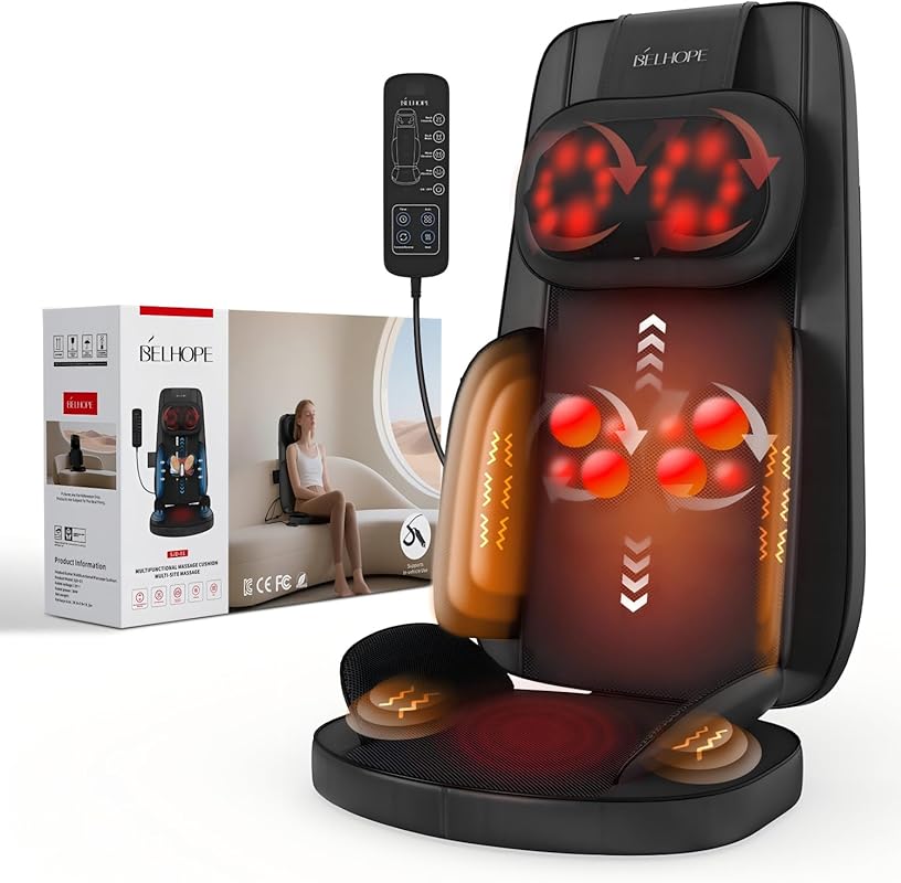 belhope Shiatsu Neck Back Massager with Heat, 4D Kneading Deep Tissue 