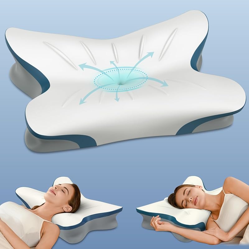 Ergonomic Cervical Neck Pillow with Memory Foam for Pain Relief and Or