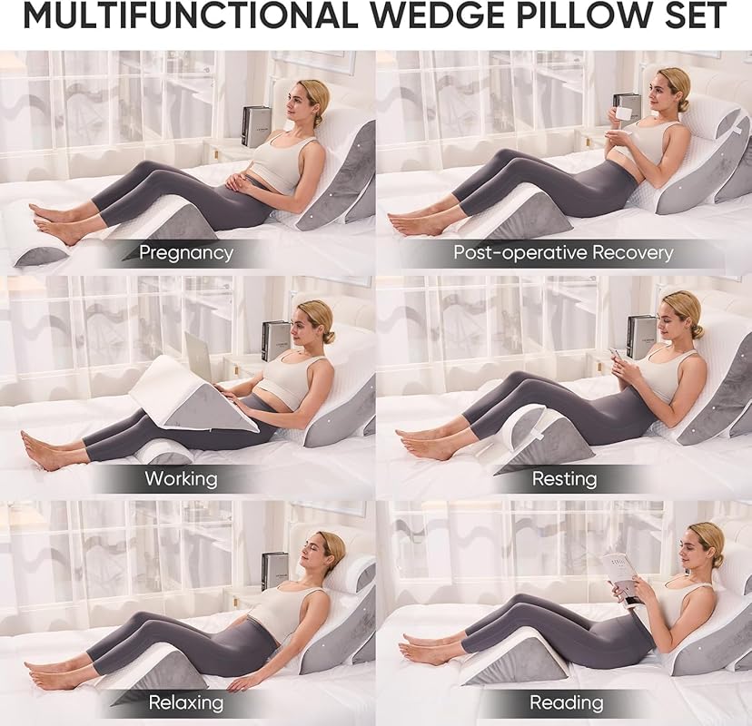 4-Piece Memory Foam Orthopedic Wedge Pillow adjustable for sleeping, a