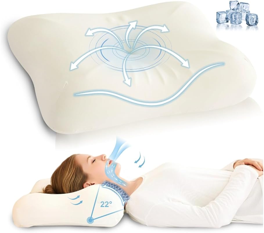 Cervical Neck Pillow with Dual Height, Odorless Memory Foam and Coolin