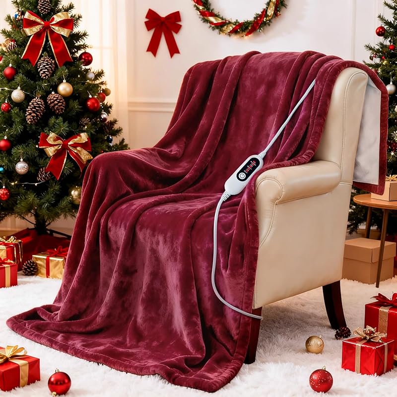 50x60 Heated Throw Blanket 5 Heat Levels, 10-Hour Auto Off, Soft Flann