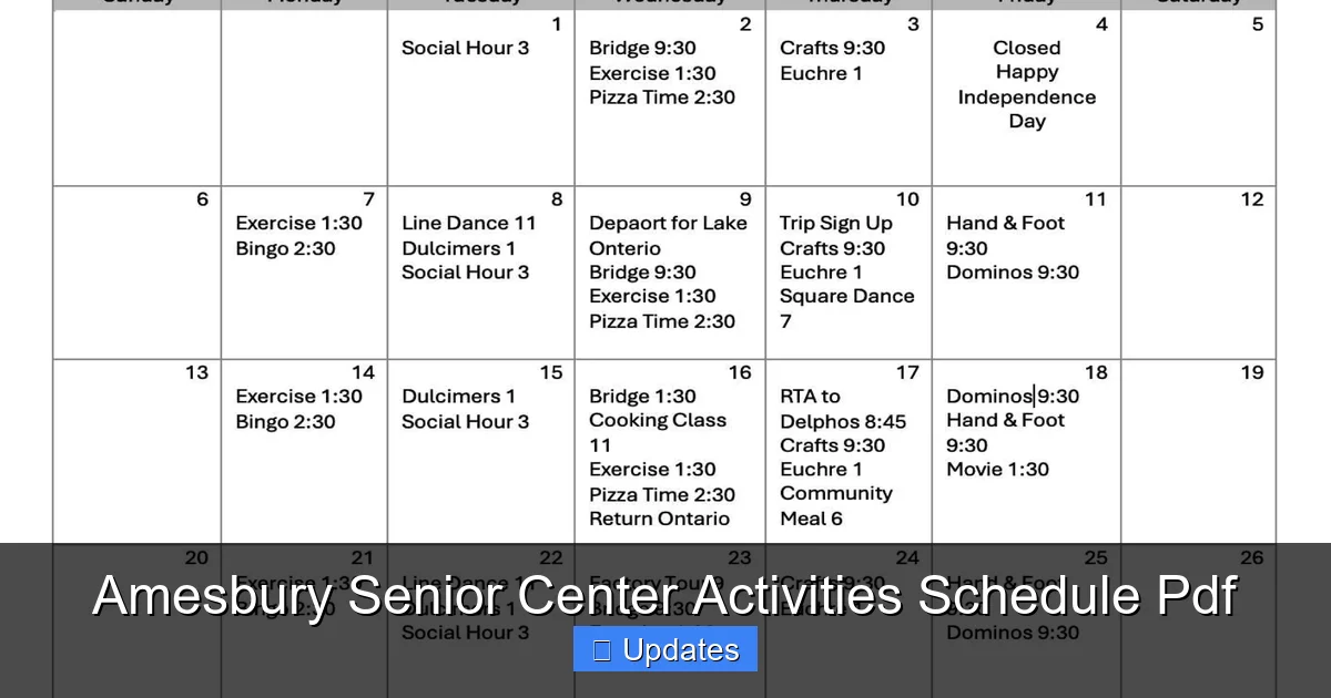 Amesbury Senior Center Activities Schedule Pdf