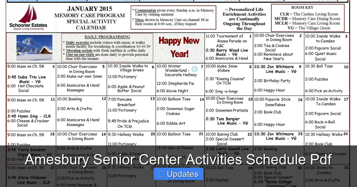 Amesbury Senior Center Activities Schedule Pdf