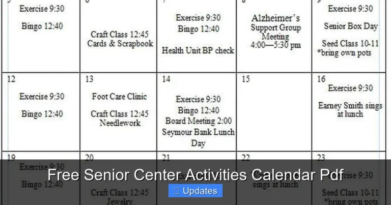 Free Senior Center Activities Calendar Pdf