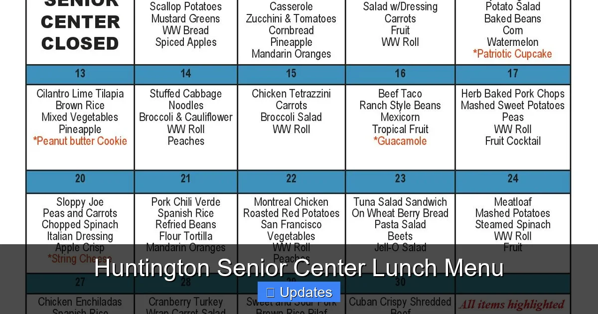 Huntington Senior Center Lunch Menu