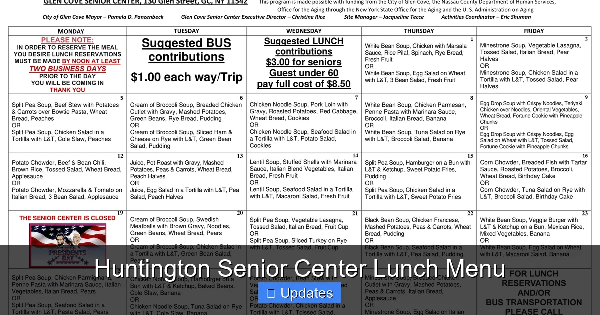 Huntington Senior Center Lunch Menu