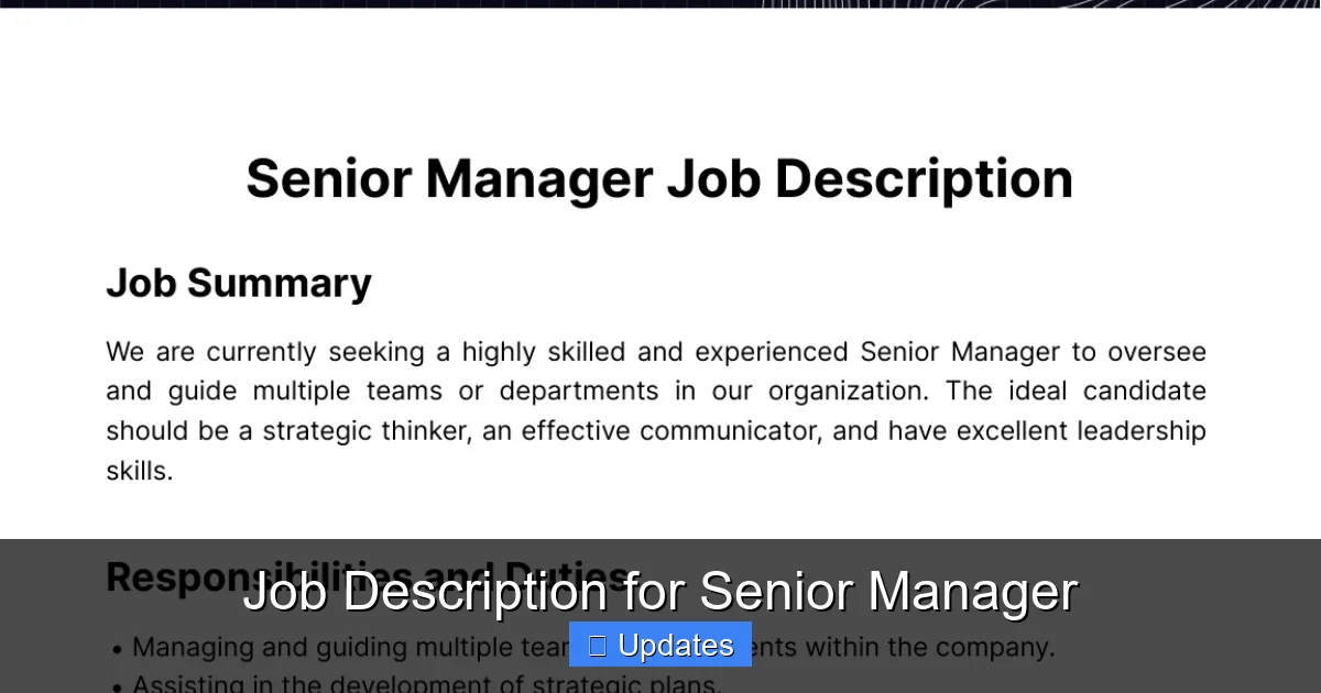 Job Description for Senior Manager
