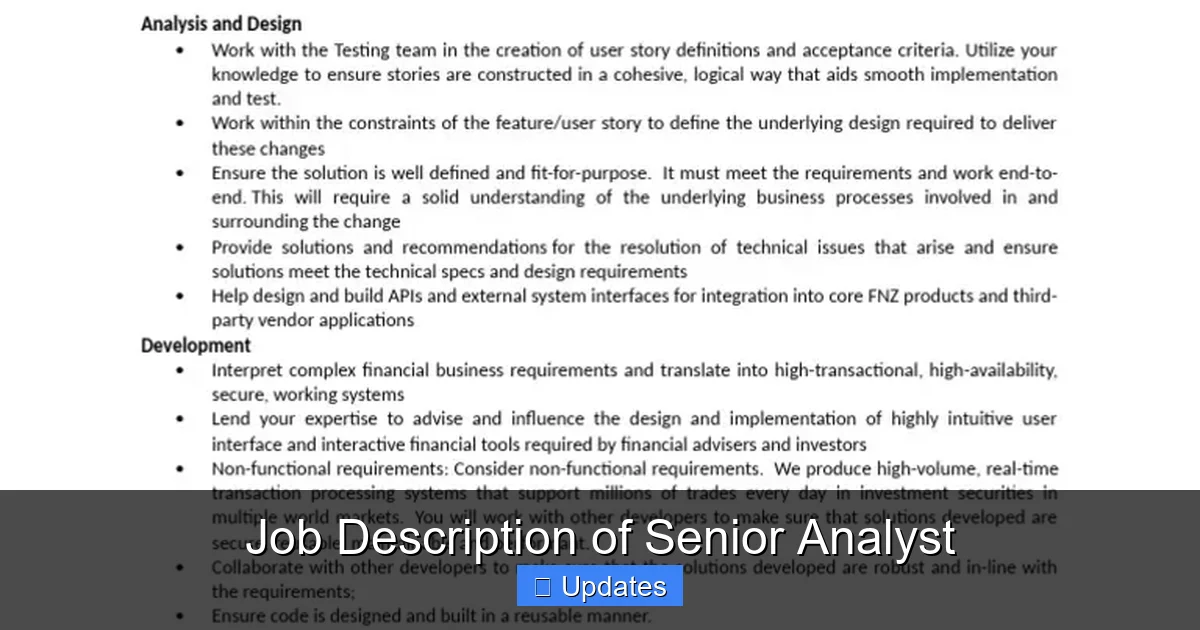 Job Description of Senior Analyst