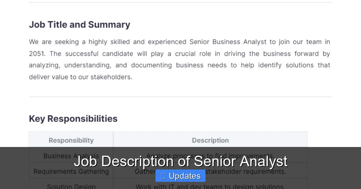 Job Description of Senior Analyst