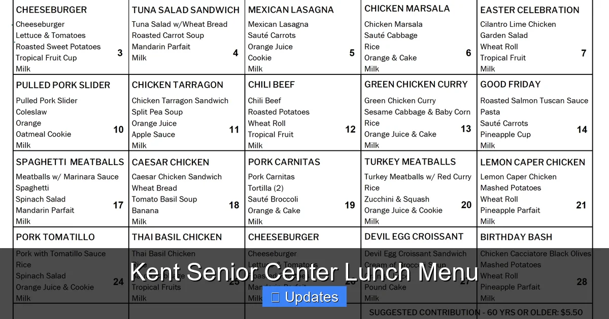 Kent Senior Center Lunch Menu