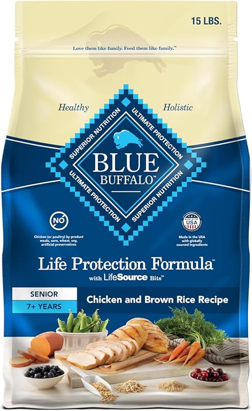 Blue Buffalo Senior Dry Dog Food Supports Joint Health, Chicken & Brow