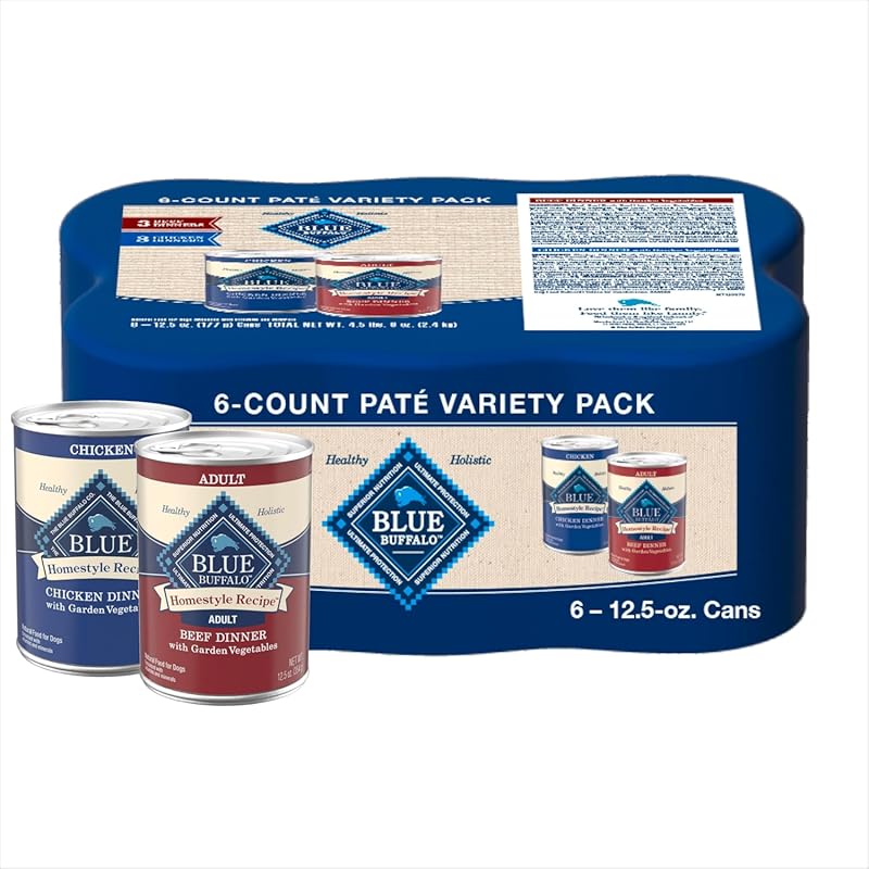 Blue Buffalo Adult Wet Dog Food Variety Pack, Chicken & Beef, Natural 