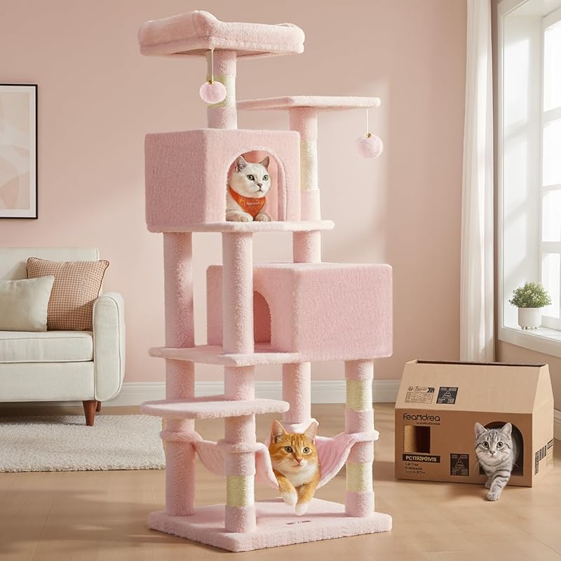 Multi-Level Cat Condo with Plush Perches, Caves & Hammock for Indoor C