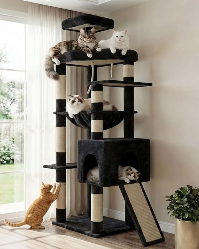 Heavy Duty Cat Tower with Big Platforms & Extra-Large Hammock for Larg