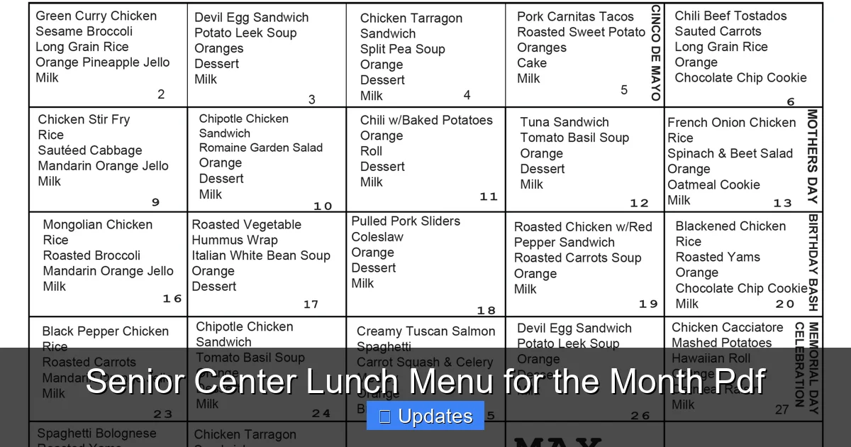 Senior Center Lunch Menu for the Month Pdf