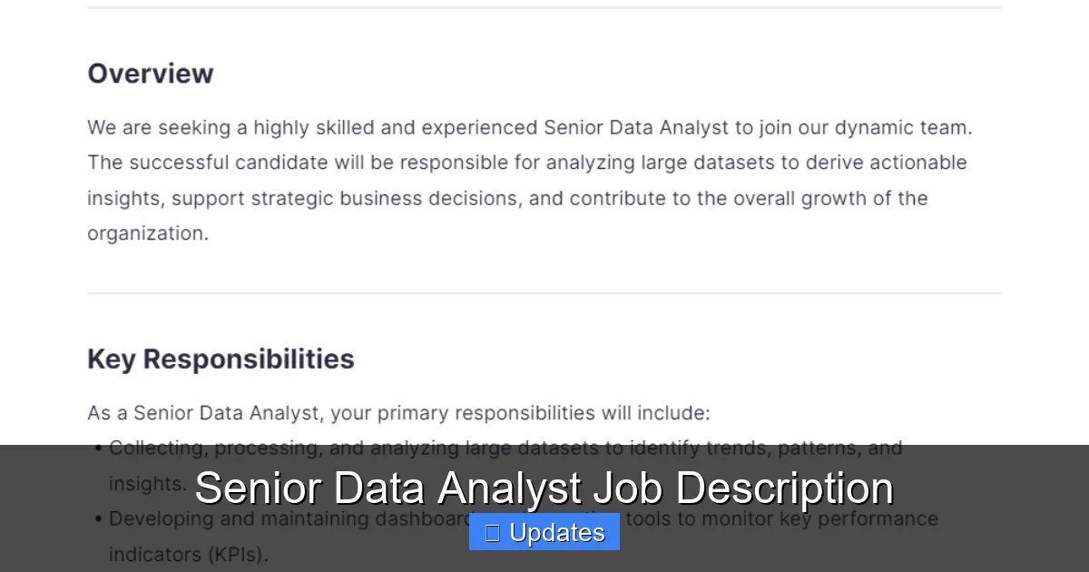 Senior Data Analyst Job Description