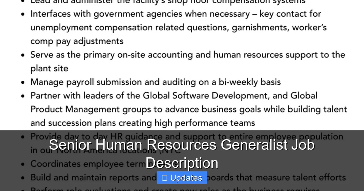 Senior Human Resources Generalist Job Description