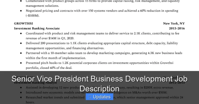 Senior Vice President Business Development Job Description