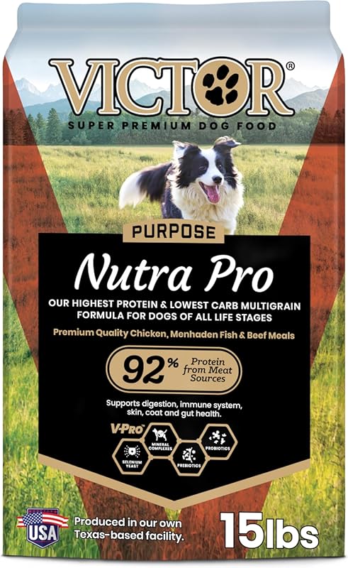 Victor Nutra Pro High Protein Low Carb Dry Kibble for Active Dogs, 15 