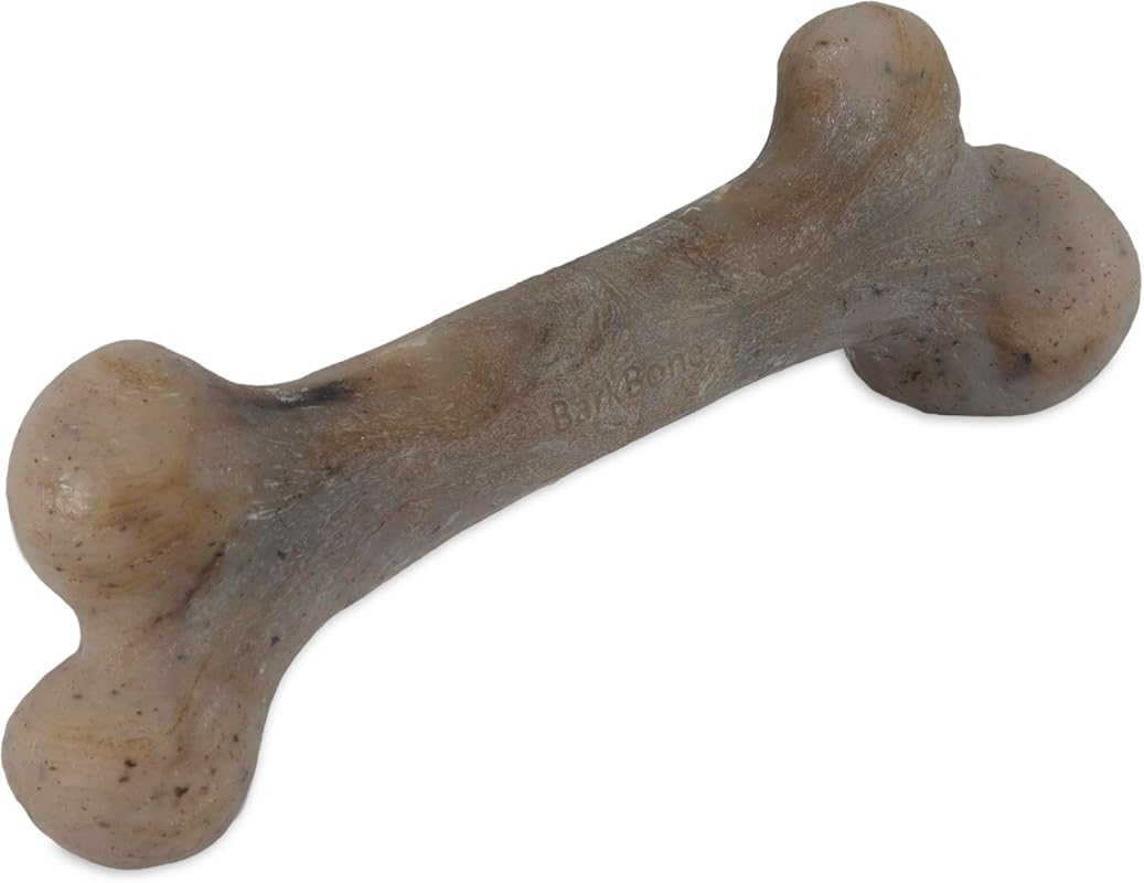 Pet Qwerks Dinosaur BarkBone, Bacon-Flavored Nylon Chew for Aggressive