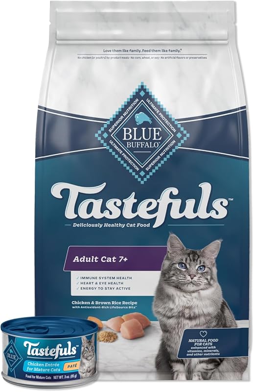 Blue Buffalo Tastefuls Adult 7+ Natural Cat Food Bundle: Dry + Wet Chi