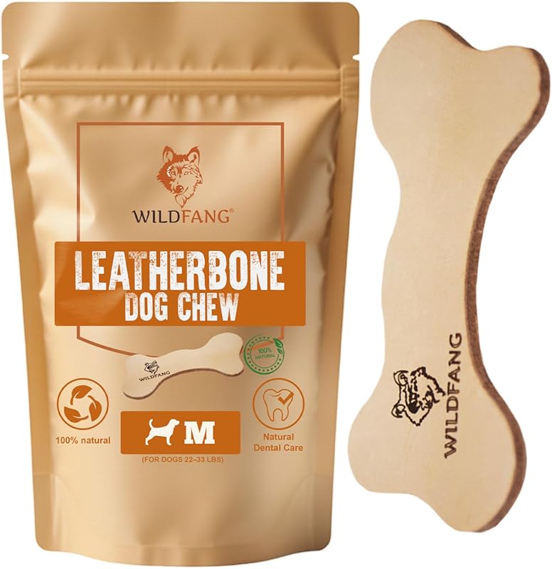Wildfang Leather Dog Bone, Soft & Non-Toxic for Gentle Chewers, Medium