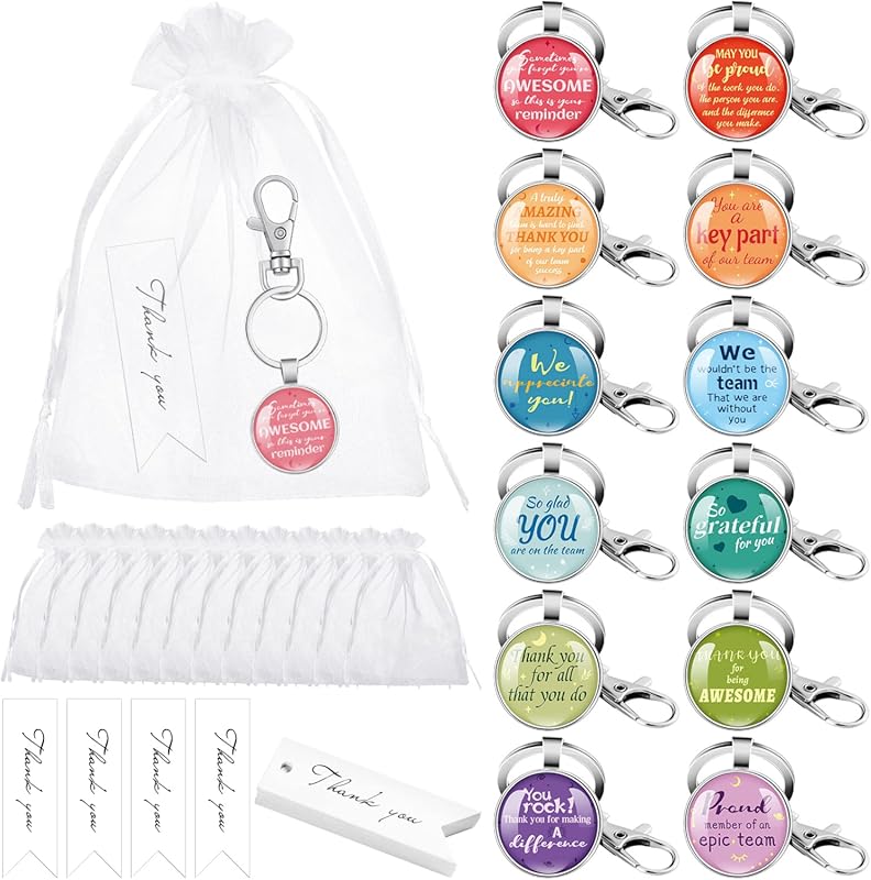 Henoyso Employee Appreciation Gifts Set with 12 Inspirational Keychain