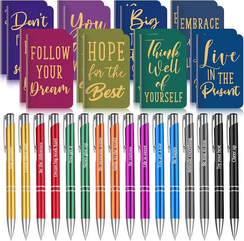 Funrous Motivational Quote Pens with Notepads & Mini Journals for Offi