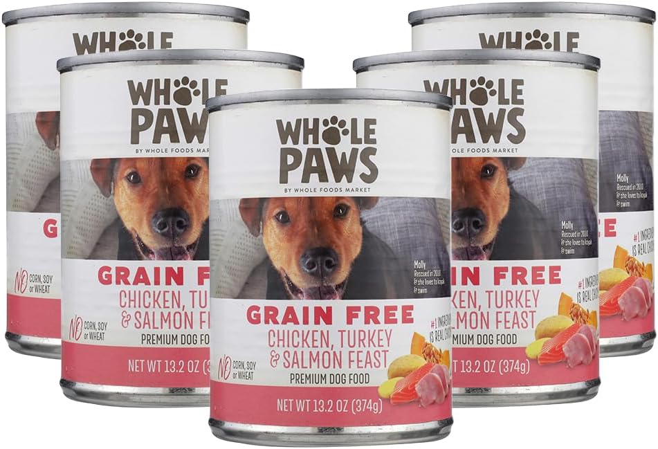 Whole Paws Chicken Turkey & Salmon Wet Dog Food, 5-Pack Cans