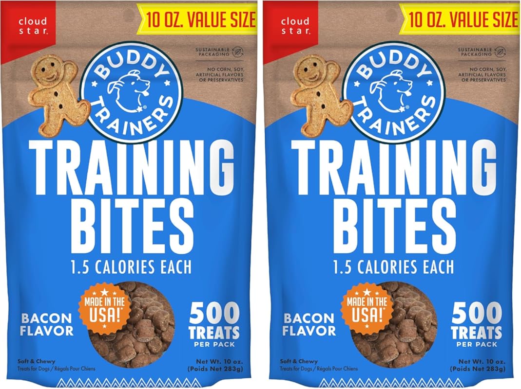 Buddy Biscuits Trainers Training Bites Bacon Dog Treats, 10 oz Pouch,