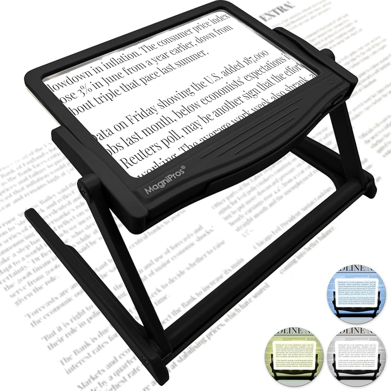 MAGNIPROS 5X LED Page Magnifier with Stand, 3 Light Modes & Anti-Glare