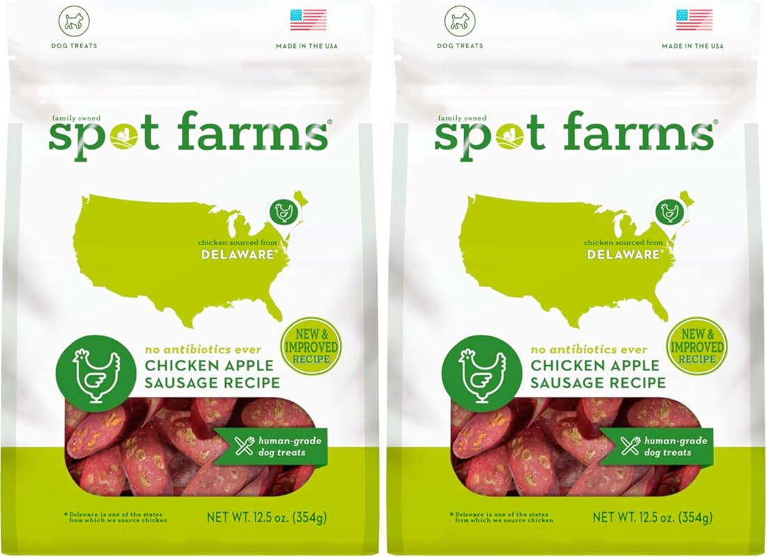 Spot Farms Human Grade Chicken Apple Sausage Dog Treats, Made in USA,