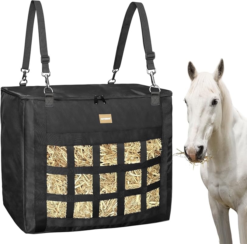 New Version Slow Feeder Hay Bag for Horses/Goats with Tough Oxford Fab