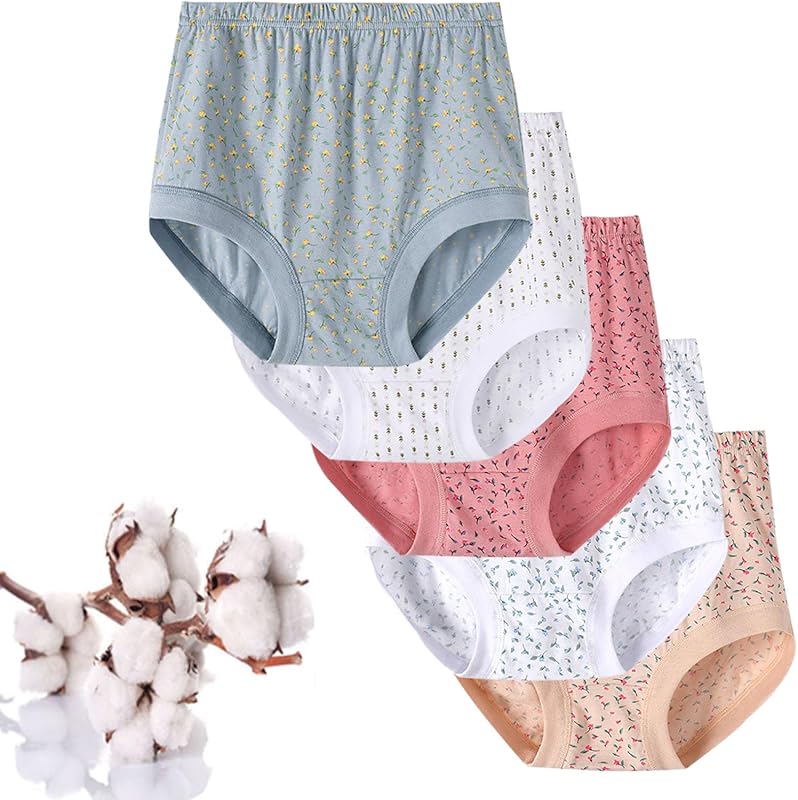Seniors Women's High Waisted Full Coverage Cotton Briefs for Medium Pl