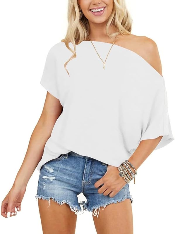 Off Shoulder Batwing Oversized Tunic Short Sleeve Summer Casual Top