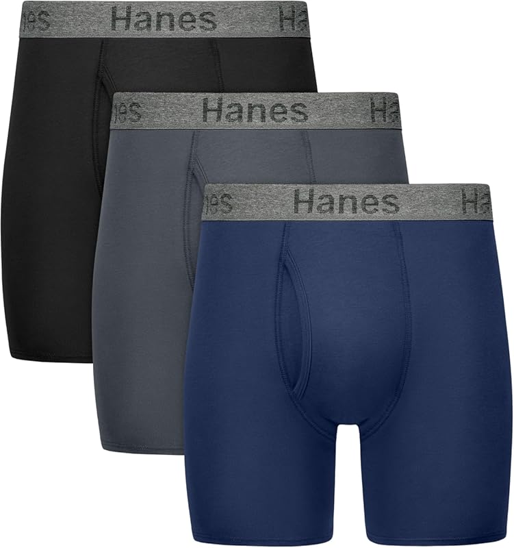 Hanes Stay Dry Leak Protection Performance Stretch Boxer Briefs, 3-Pac
