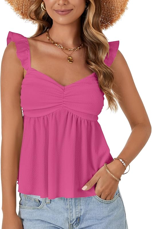 LYANER Women's Babydoll Camisole Dressy Ruffle Strap Summer Flowy Pepl