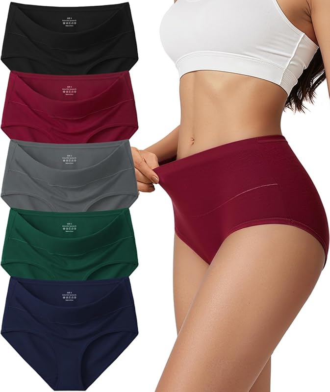 Vevmon 5-Pack Soft High Waisted Full Coverage Cotton Briefs for Women