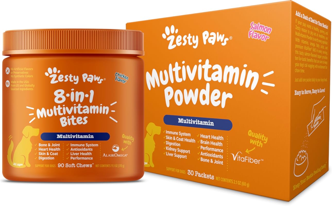 Zesty Paws Multivitamin Bites & Powder for Dogs – Immune & Coat Suppor