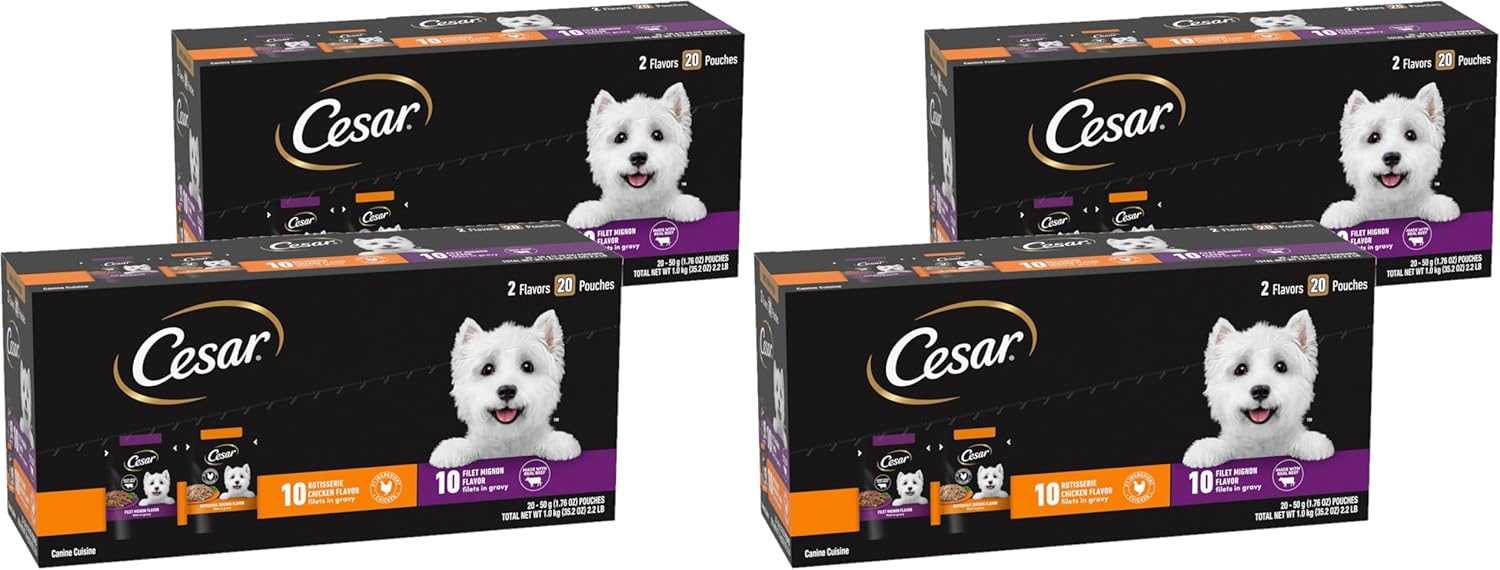 Cesar Filets in Gravy Variety Pack, Mini-Pouches, Beef & Chicken Flavo