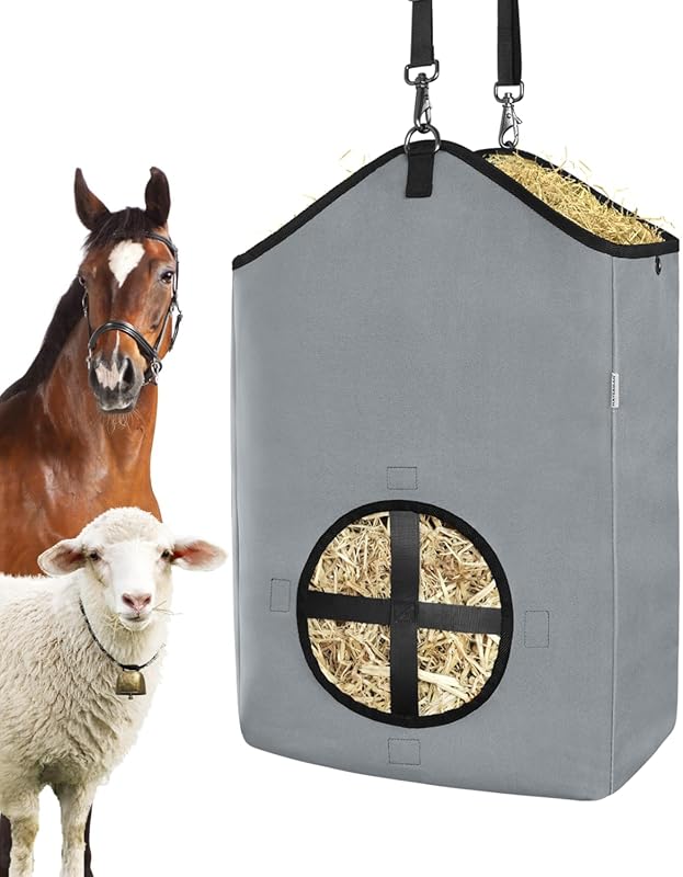 Slow Feed Hay Bags for Horses, Goats, Donkeys with Reinforced Oxford F