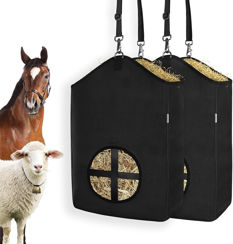 Slow Feed Hay Bags for Horses, Goats, Donkeys with Reinforced Oxford F