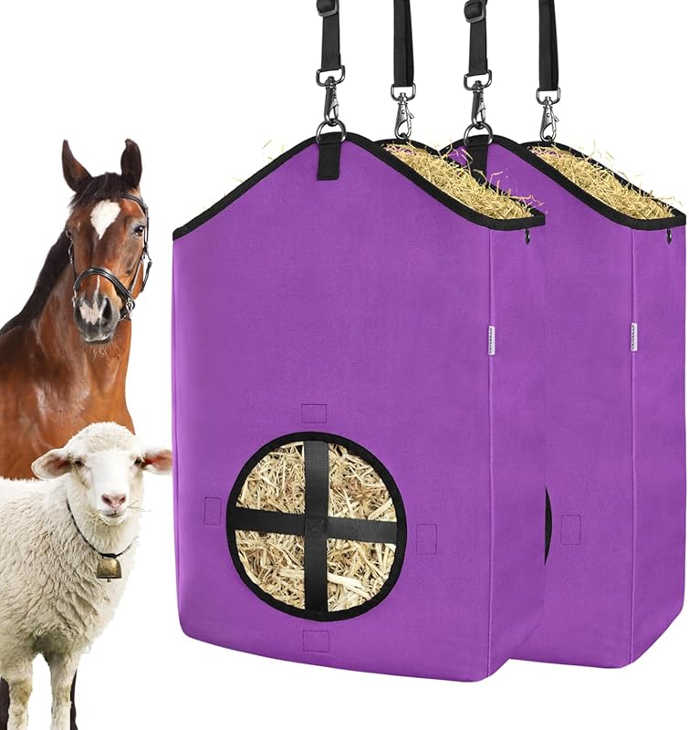 Slow Feed Hay Bags for Horses, Goats, Donkeys with Reinforced Oxford F