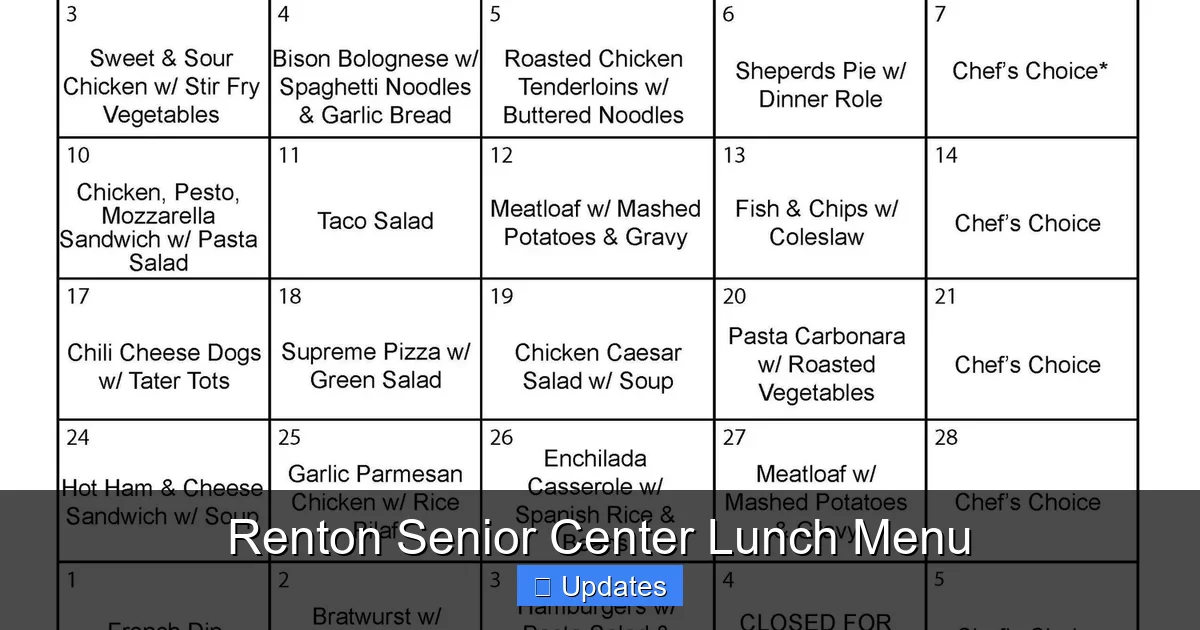 Renton Senior Center Lunch Menu