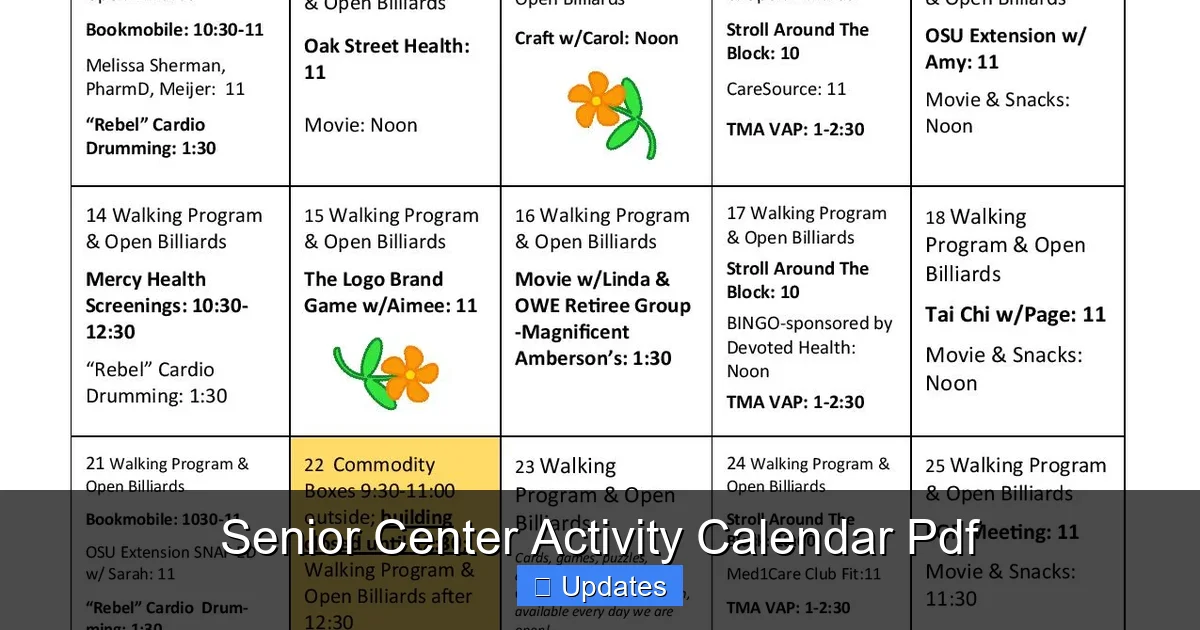 Senior Center Activity Calendar Pdf