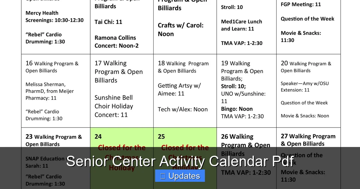 Senior Center Activity Calendar Pdf