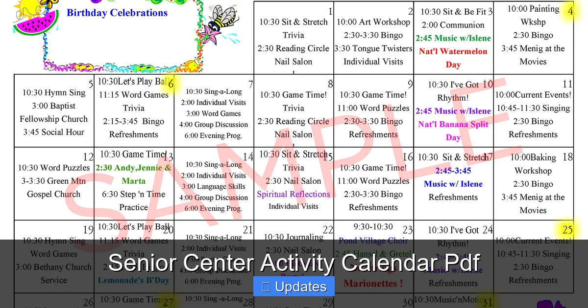 Senior Center Activity Calendar Pdf
