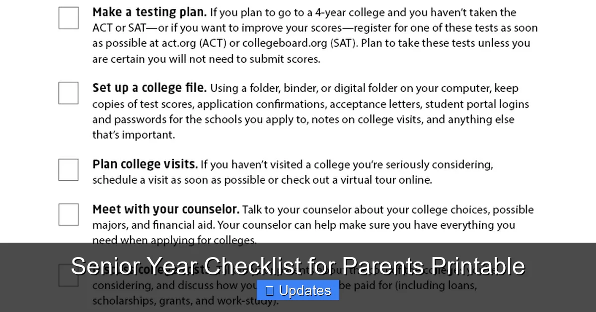 Senior Year Checklist for Parents Printable